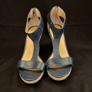 Michael Kors navy blue back zipper wedge shoes